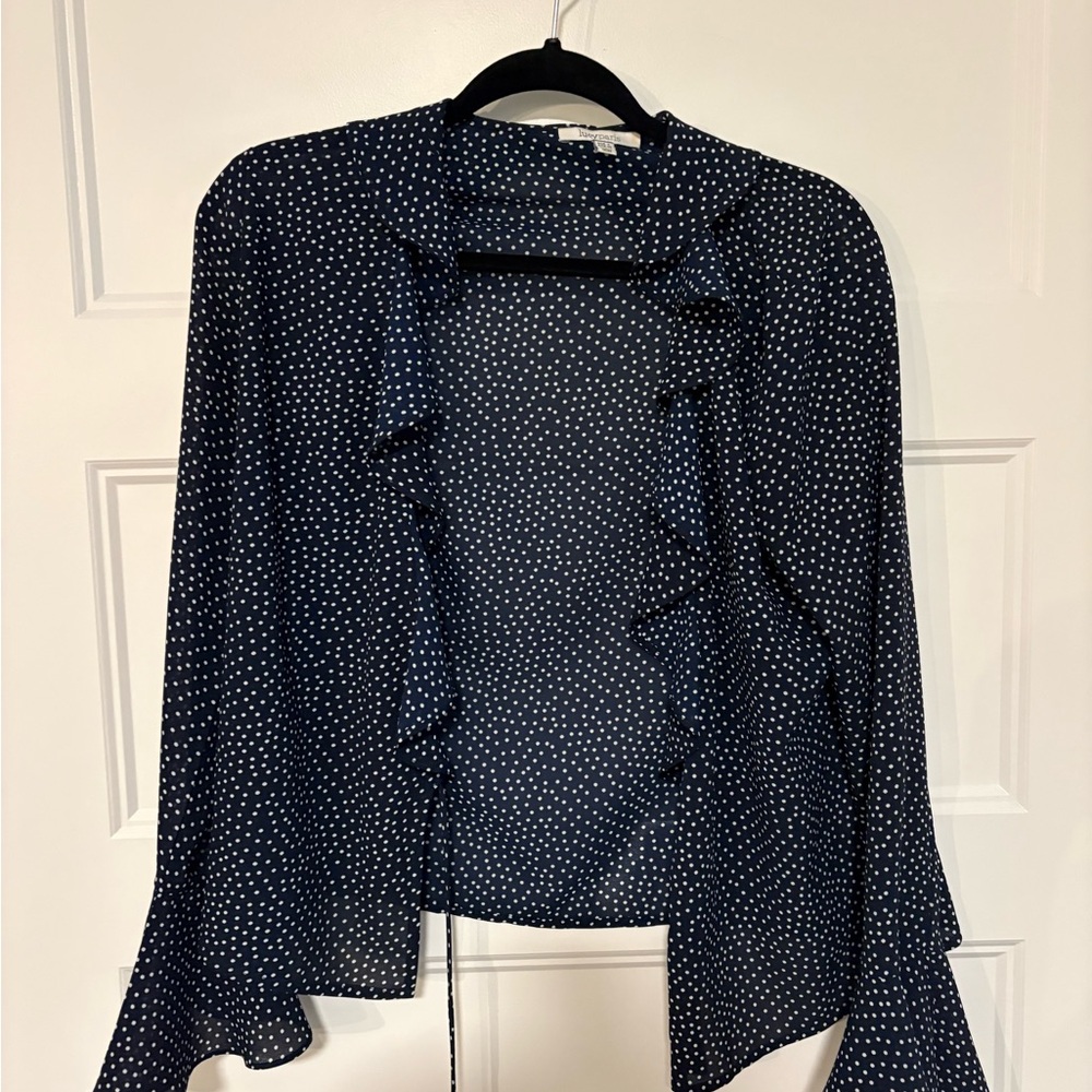 Lucy Paris Navy Polka Dot Wrap Ruffle Blouse